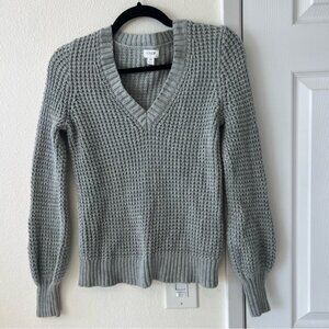 J. Crew Chunky Knit Cotton Gray V-Neck Sweater Size XS